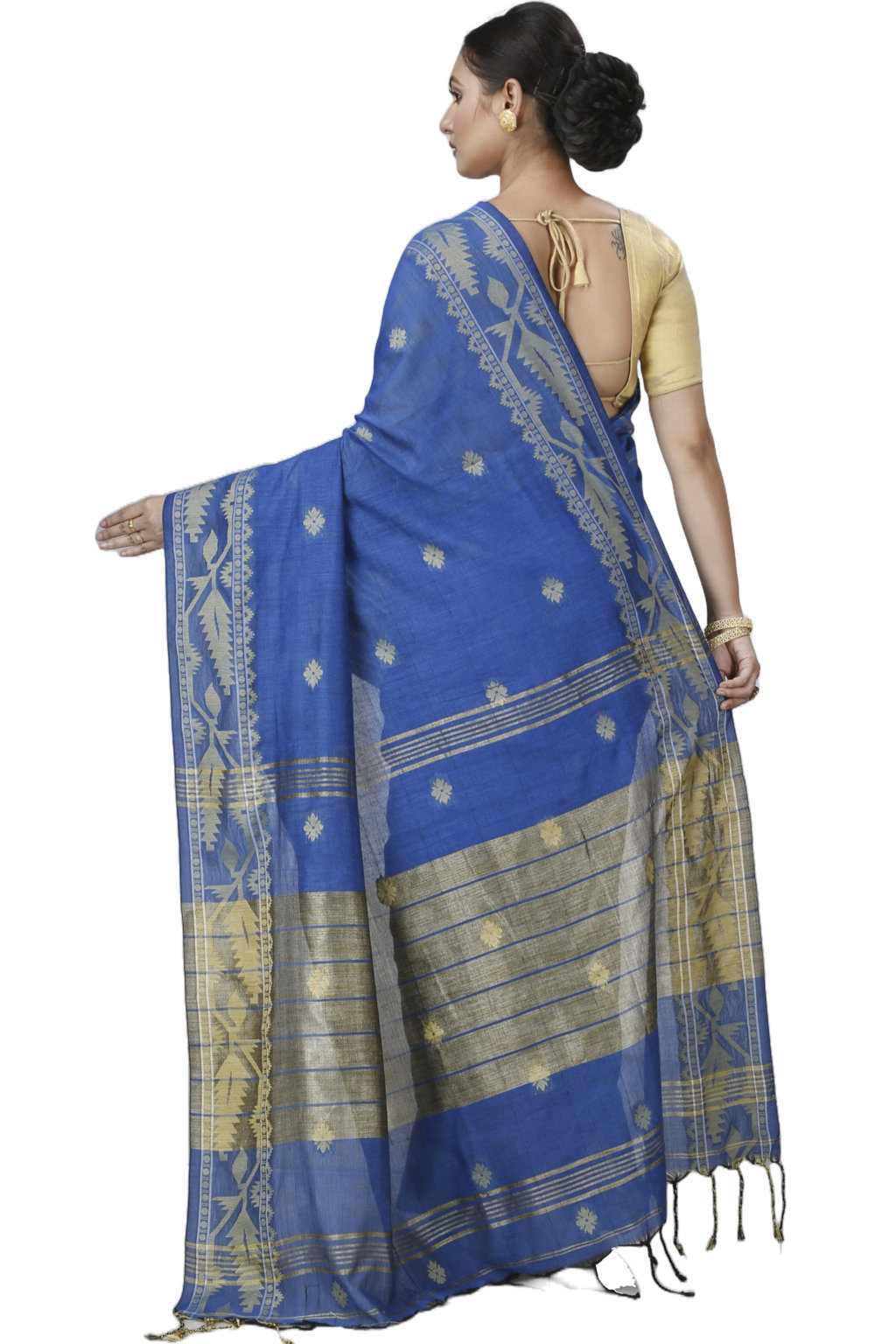 Blue Pure Cotton Tuma Hand Loom Saree (1194)